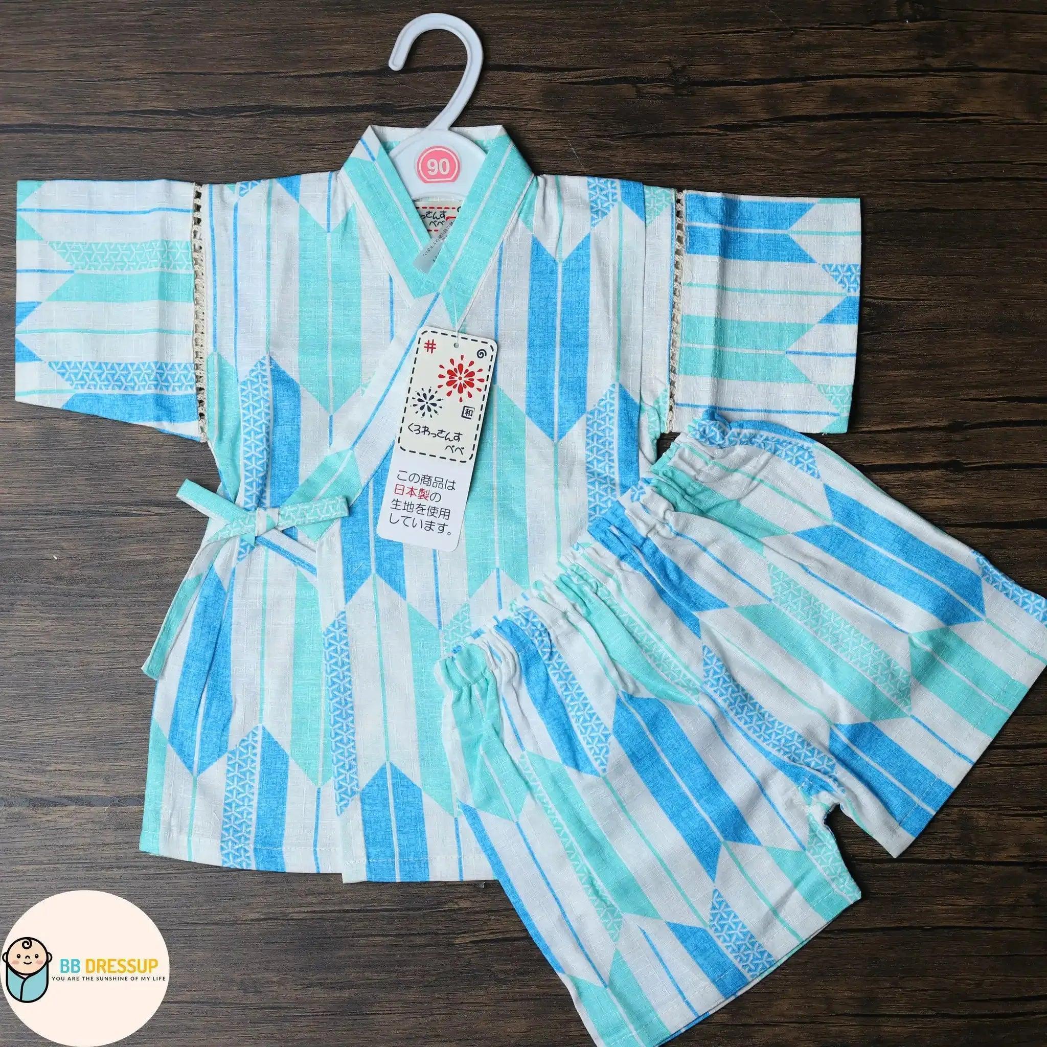[現貨] 日本直送 東商店嬰兒粉藍色箭頭日本和服浴衣BB衫套裝 (90-95cm) - BB Dressup