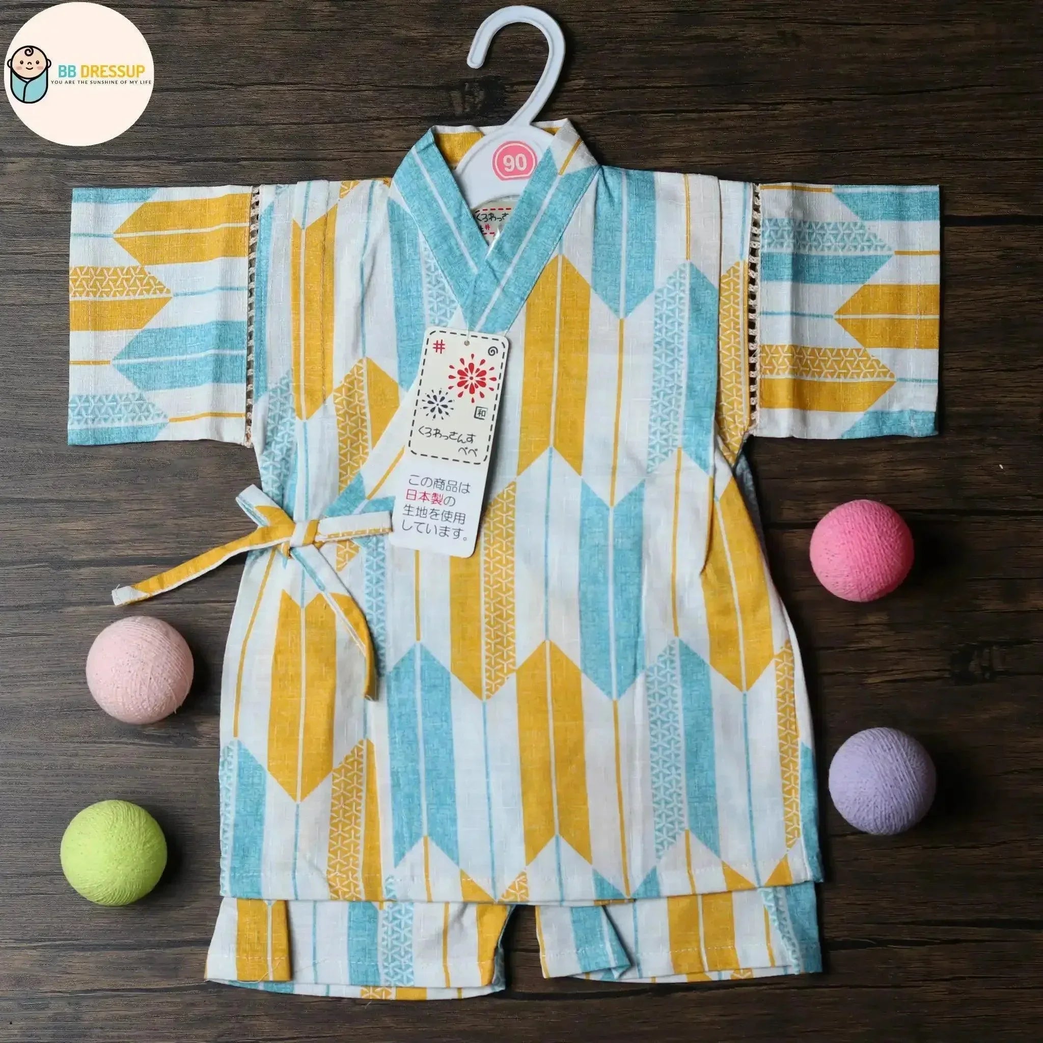 [現貨] 日本直送 東商店嬰兒黃色箭頭日本和服浴衣BB衫套裝 (90-95cm) - BB Dressup