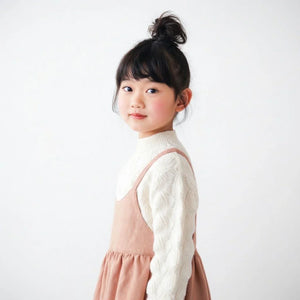 [現貨] 日本直送L.Copeck 女童米色全棉吊帶斜紋長裙 (100-130cm) - BB Dressup