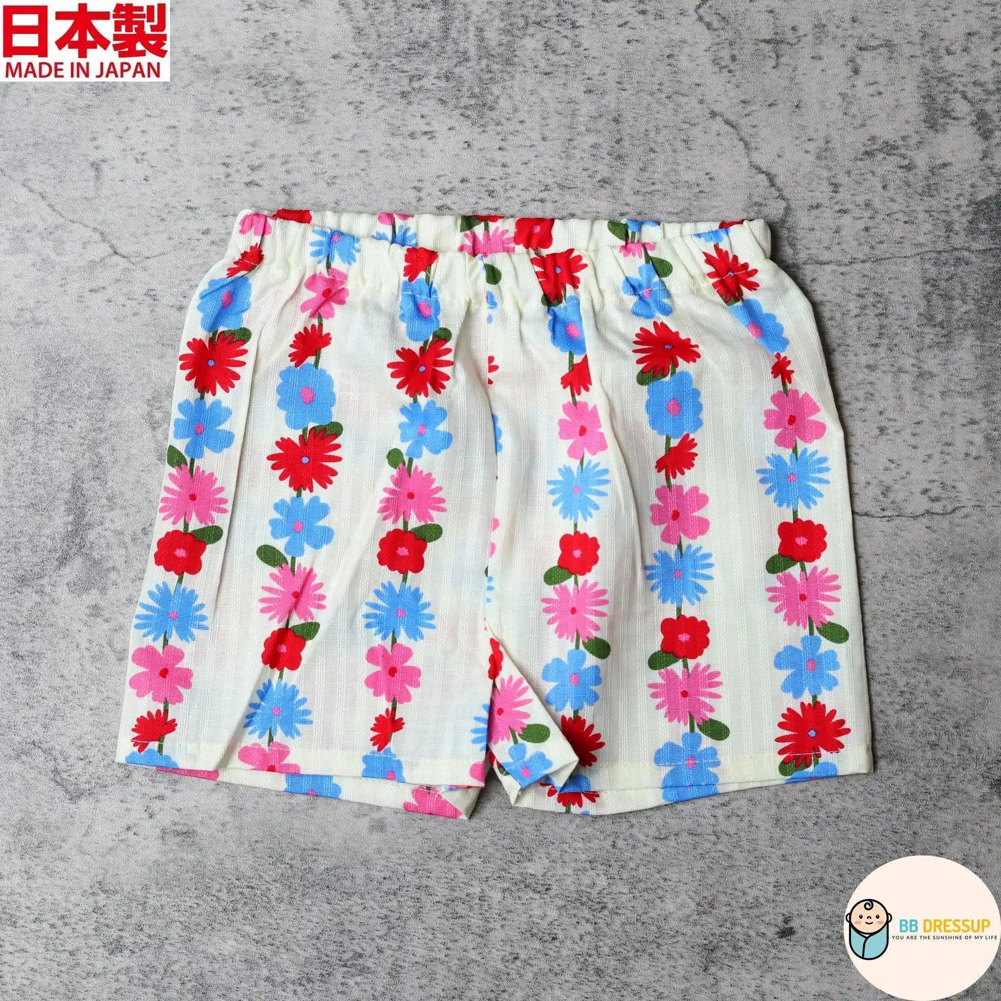 [現貨] 日本製 Mam 嬰兒淺黃色小花荷葉袖日本和服甚平BB衫套裝 - BB Dressup