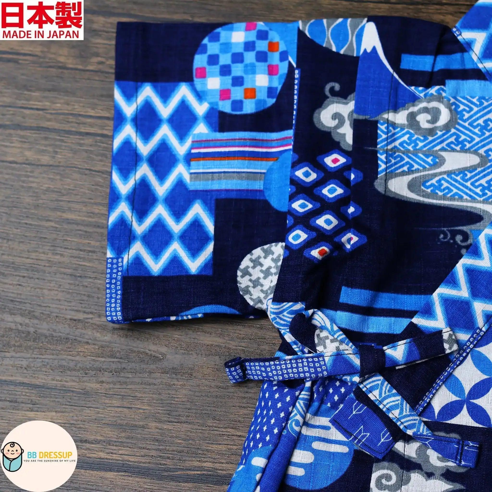 [現貨] 日本製 Mam 嬰兒深藍色富士山和服甚平BB衫套裝 (90-95cm) - BB Dressup