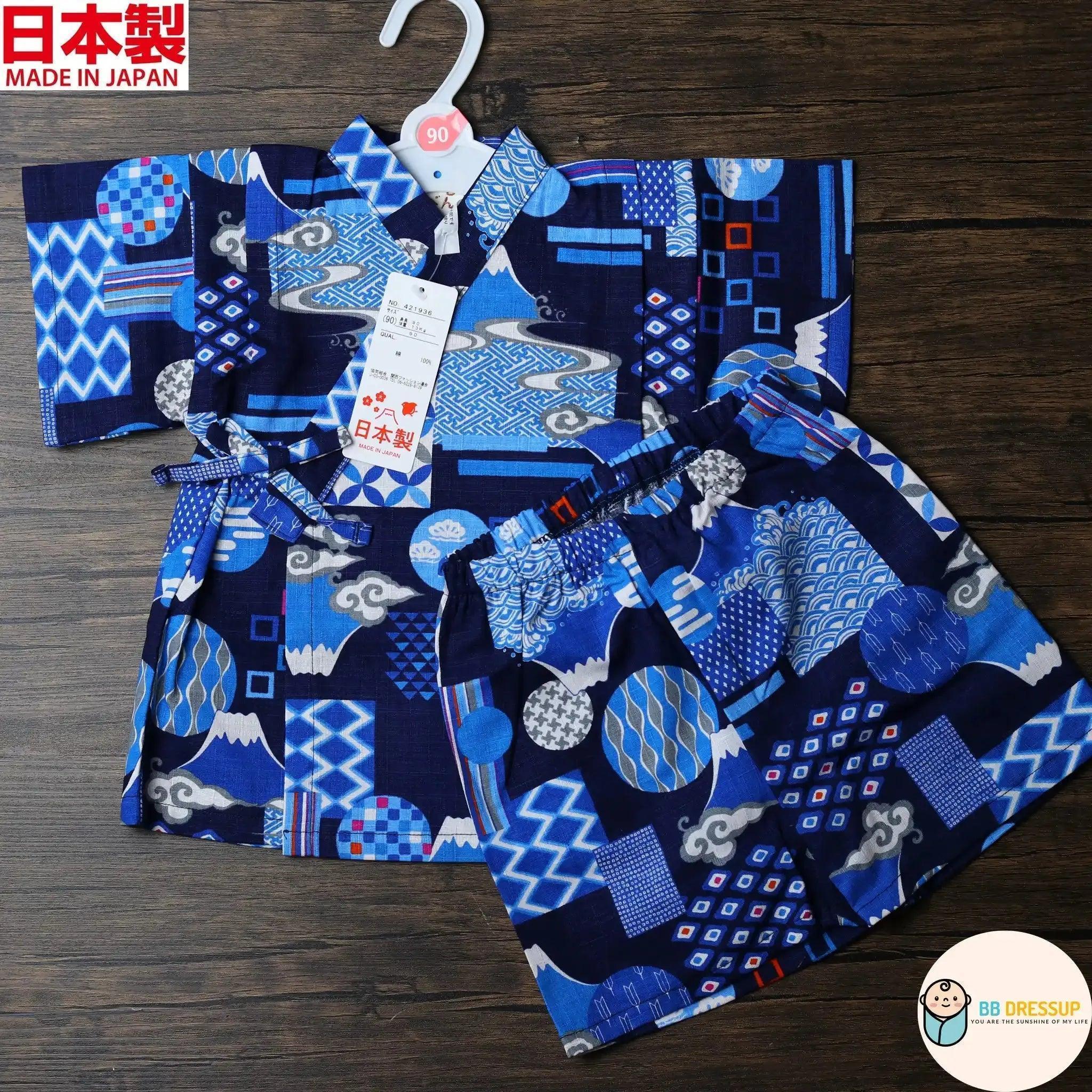 [現貨] 日本製 Mam 嬰兒深藍色富士山和服甚平BB衫套裝 (90-95cm) - BB Dressup