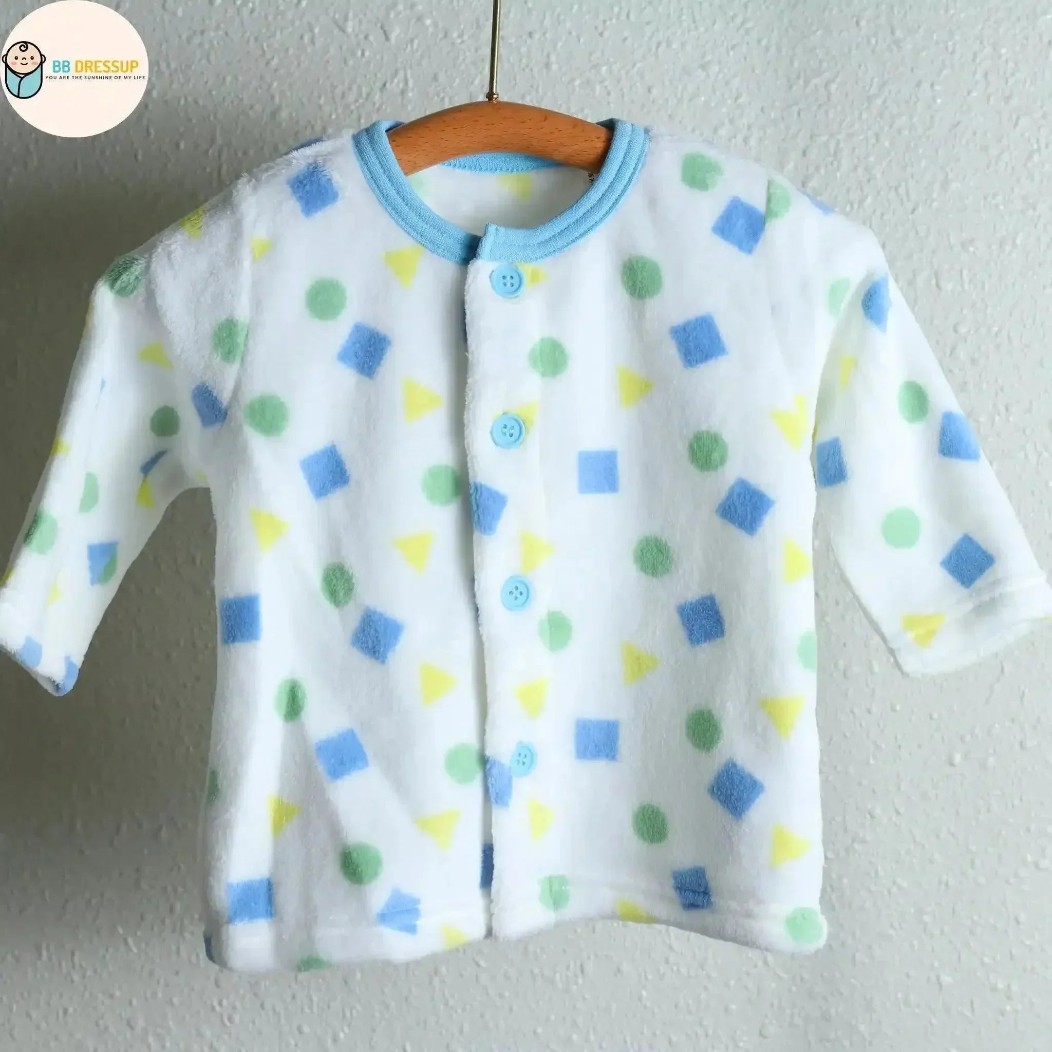 [現貨] 日本直送 Mam 嬰兒藍色幾何圖案暖肚睡衣/居家服套裝 (80-100cm) - BB Dressup