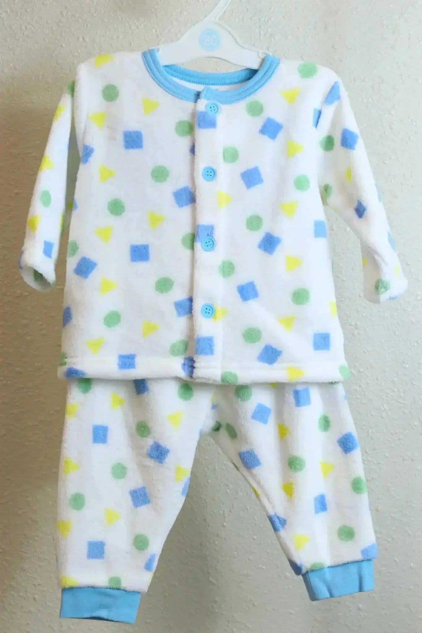 [現貨] 日本直送 Mam 嬰兒藍色幾何圖案暖肚睡衣/居家服套裝 (80-100cm) - BB Dressup