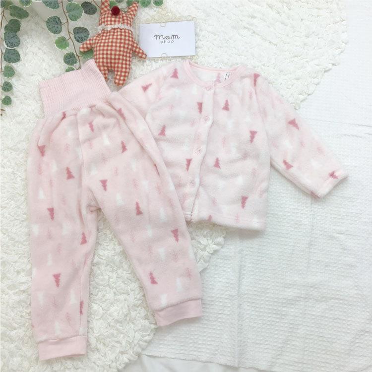 [現貨] 日本直送 Mam 嬰兒粉紅色聖誕樹暖肚睡衣套裝/居家服 (80-100cm) - BB Dressup