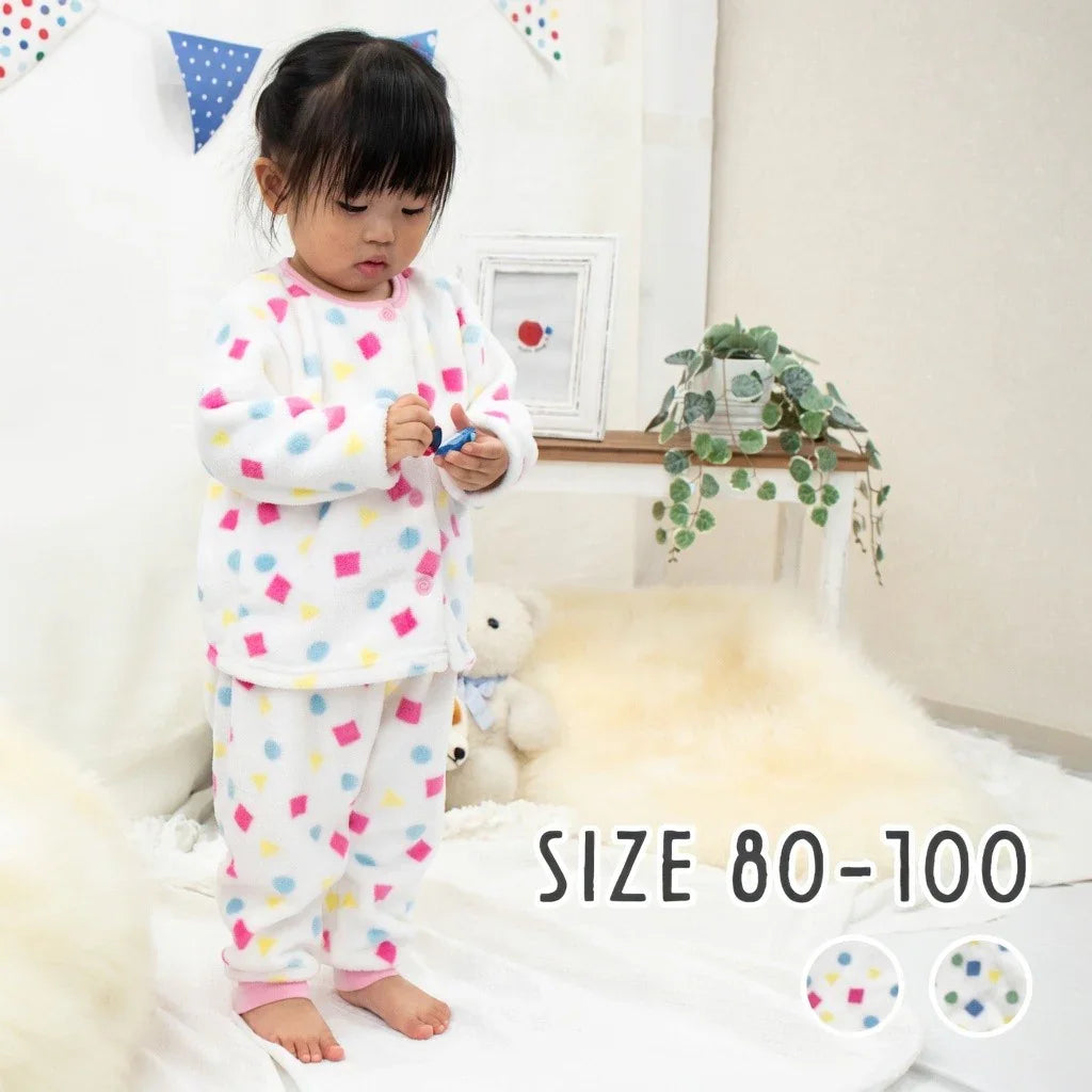 [現貨] 日本直送 Mam 嬰兒粉紅色幾何圖案暖肚睡衣套裝/居家服 (80-100cm) - BB Dressup