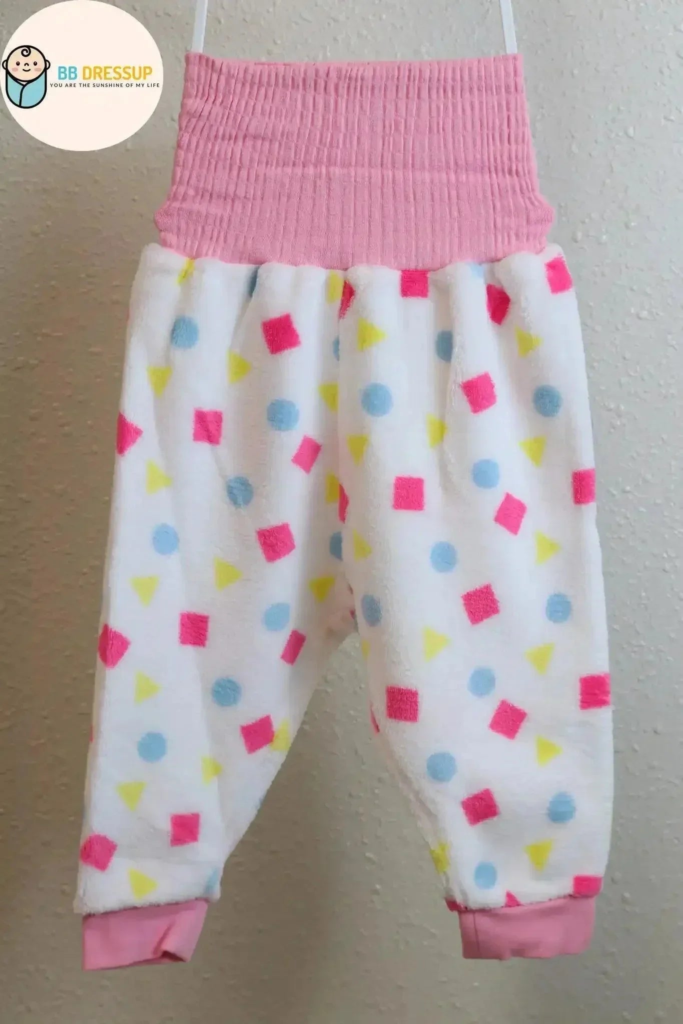 [現貨] 日本直送 Mam 嬰兒粉紅色幾何圖案暖肚睡衣套裝/居家服 (80-100cm) - BB Dressup