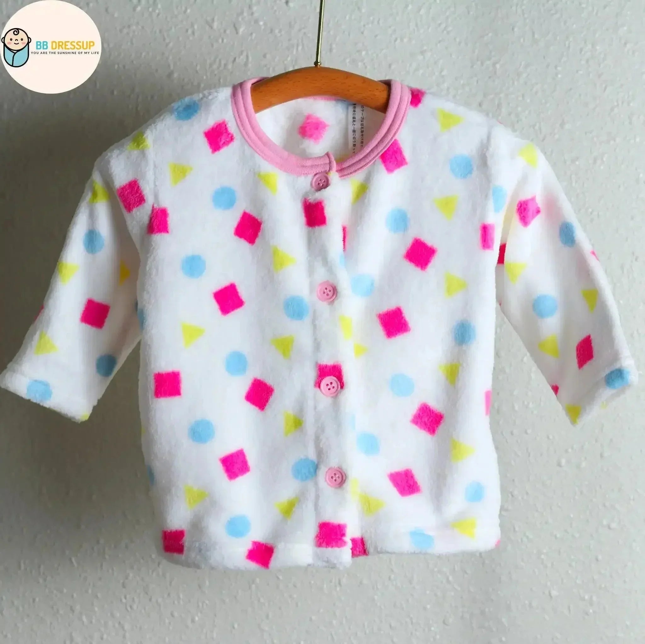 [現貨] 日本直送 Mam 嬰兒粉紅色幾何圖案暖肚睡衣套裝/居家服 (80-100cm) - BB Dressup
