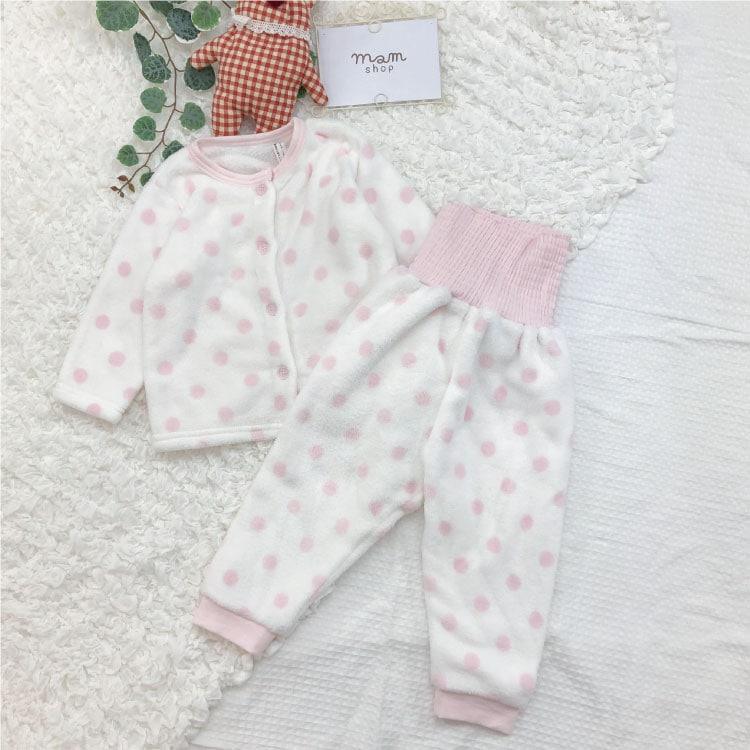 [現貨] 日本直送 Mam 嬰兒粉紅波點暖肚睡衣套裝 (80-100cm) - BB Dressup