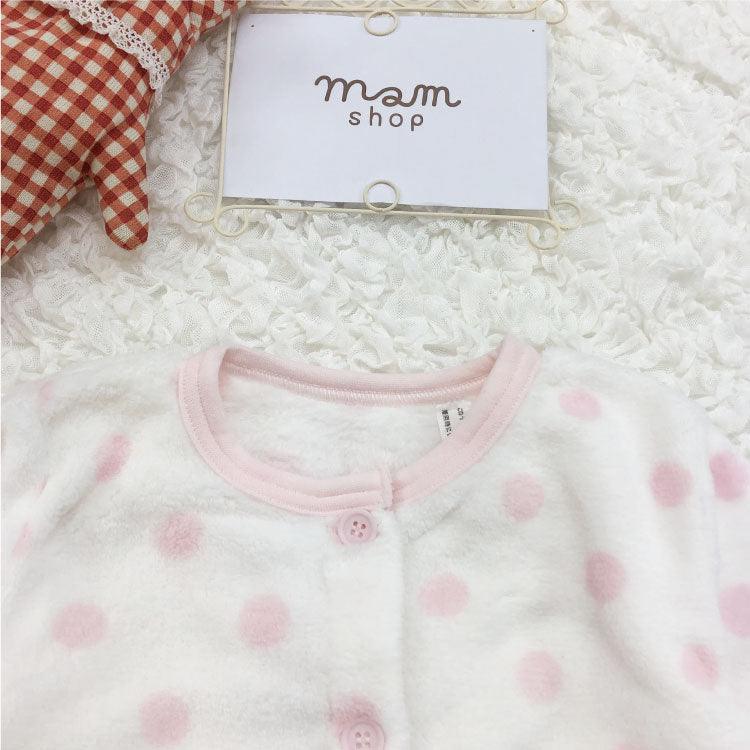 [現貨] 日本直送 Mam 嬰兒粉紅波點暖肚睡衣套裝 (80-100cm) - BB Dressup