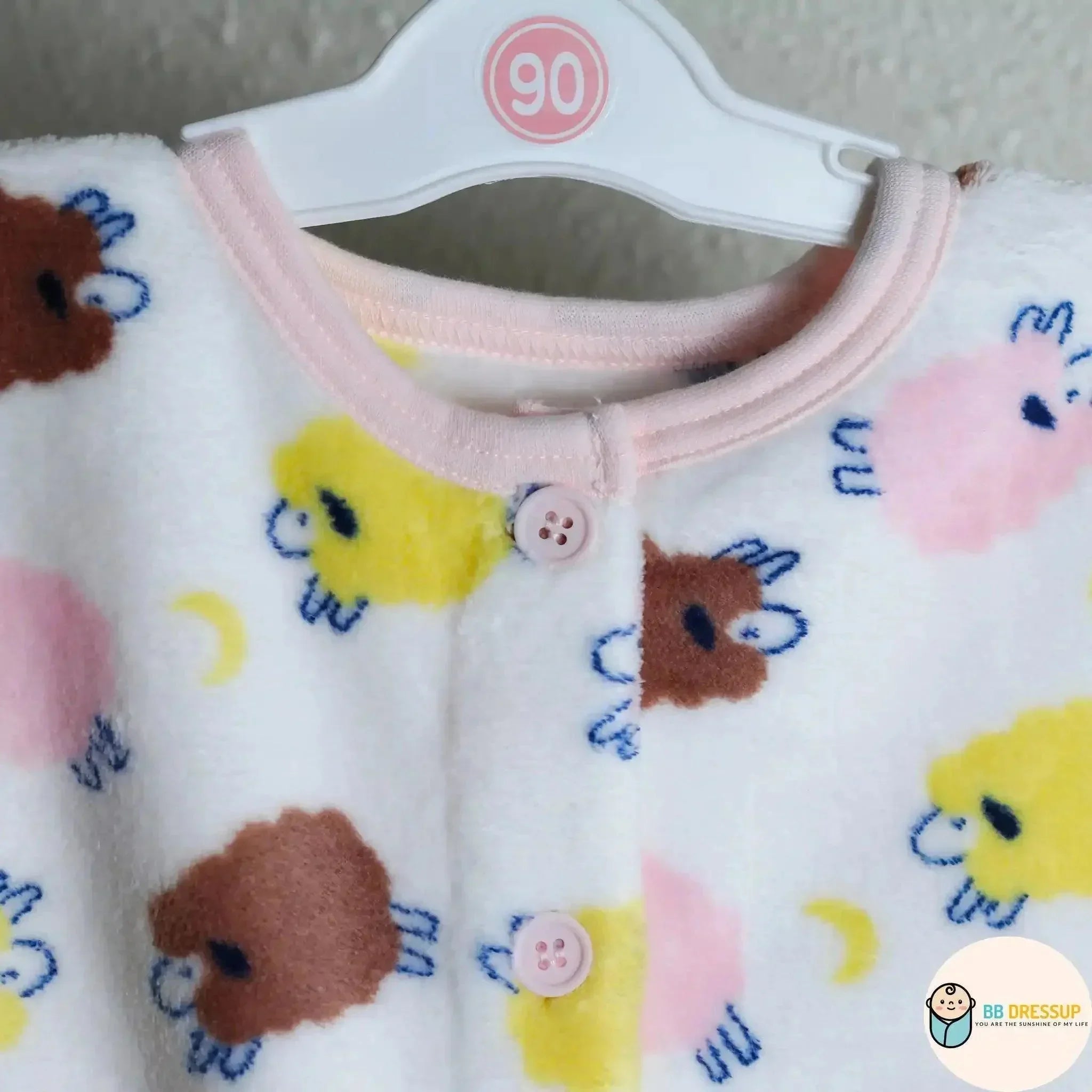 [現貨] 日本直送 Mam 嬰兒粉粉紅色綿羊暖肚睡衣套裝 (80-100cm) - BB Dressup