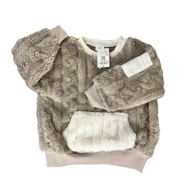 [現貨] 日本直送 Mam 幼童米色絨毛保暖圓領長袖衛衣 (80-100cm) - BB Dressup