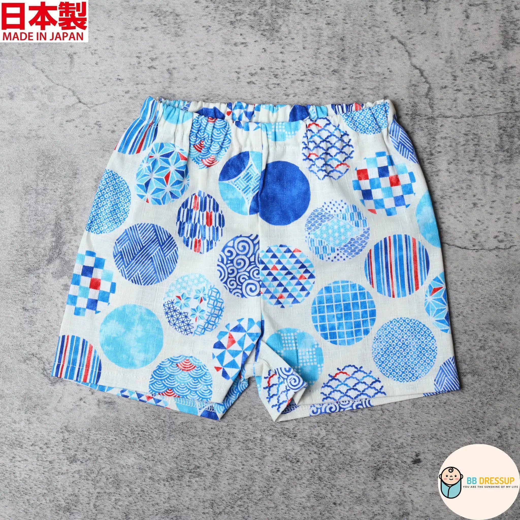 [現貨] 日本製 Mam 嬰兒白色圓形傳統圖案日本和服甚平BB衫套裝 (80-90cm) - BB Dressup