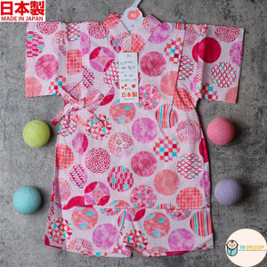 [現貨] 日本製 Mam 嬰兒粉紅色圓形傳統圖案日本和服甚平BB衫套裝 (90-95cm) - BB Dressup
