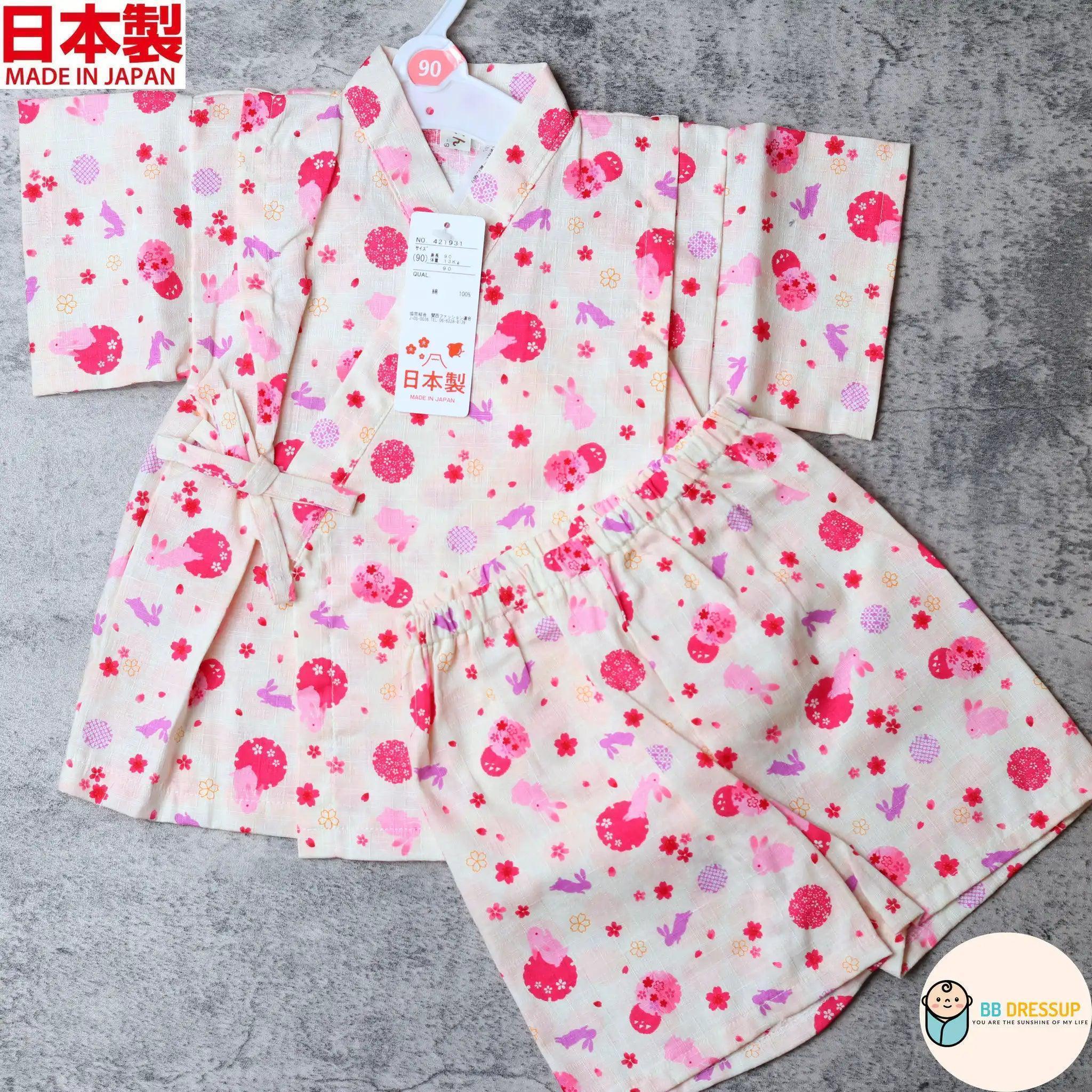 [現貨] 日本製 Mam 嬰兒粉紅兔仔和服甚平BB衫褲套裝 - BB Dressup