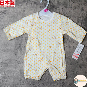 [現貨] 日本製 Mam 100%全棉黃色圓點嬰兒連身睡衣/居家服 (50-70cm) - BB Dressup