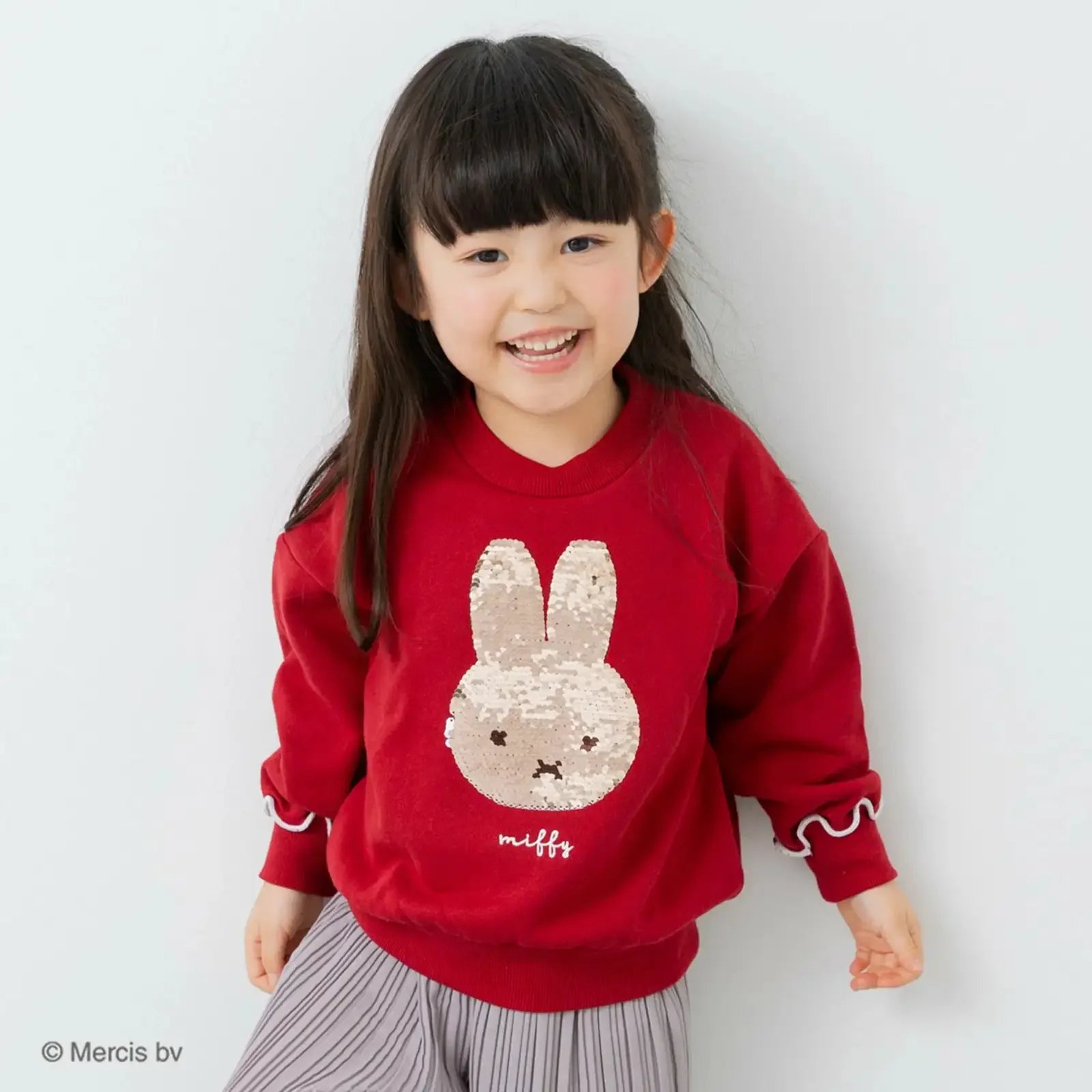 [現貨] 日本直送 Miffy幼童紅色圓領珠片圖案長袖衛衣 (100cm-130cm) - BB Dressup