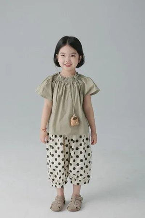 [現貨] 日本直送 Migaro 女童卡其綠束領短袖上衣 - BB Dressup