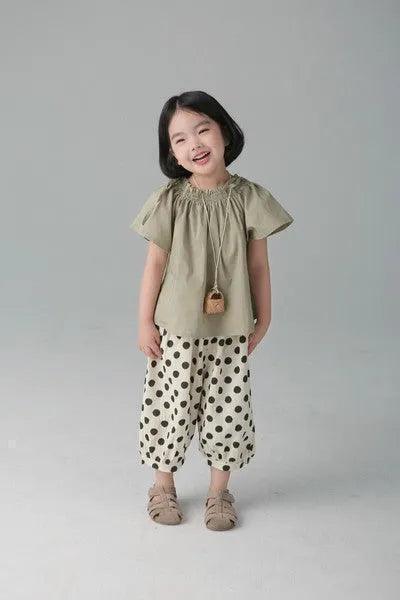[現貨] 日本直送 Migaro 女童卡其綠束領短袖上衣 - BB Dressup