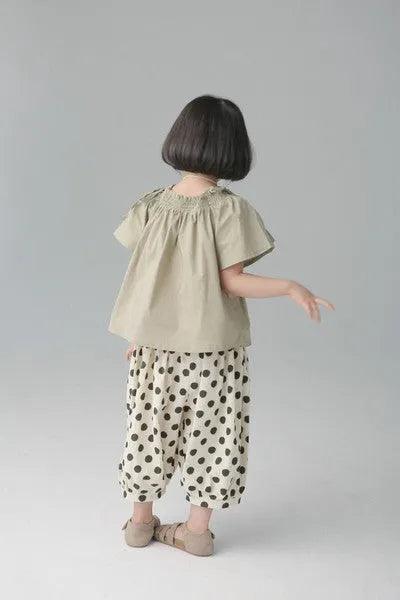 [現貨] 日本直送 Migaro 女童卡其綠束領短袖上衣 - BB Dressup