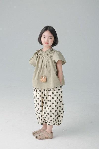 [現貨] 日本直送 Migaro 女童卡其綠束領短袖上衣 - BB Dressup