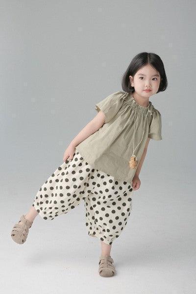 [現貨] 日本直送 Migaro 女童卡其綠束領短袖上衣 - BB Dressup