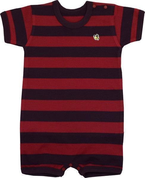 [現貨] 日本製村信 初生嬰兒橫間紅色短袖連身衣 - BB Dressup