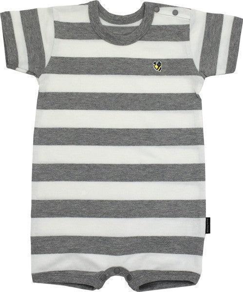 [現貨] 日本製村信 初生嬰兒淺灰橫間短袖連身衣 - BB Dressup