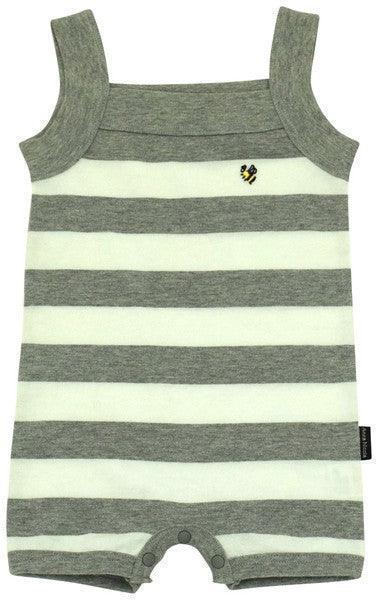 [現貨] 日本製村信 初生嬰兒淺灰橫間吊帶款連身衣 - BB Dressup