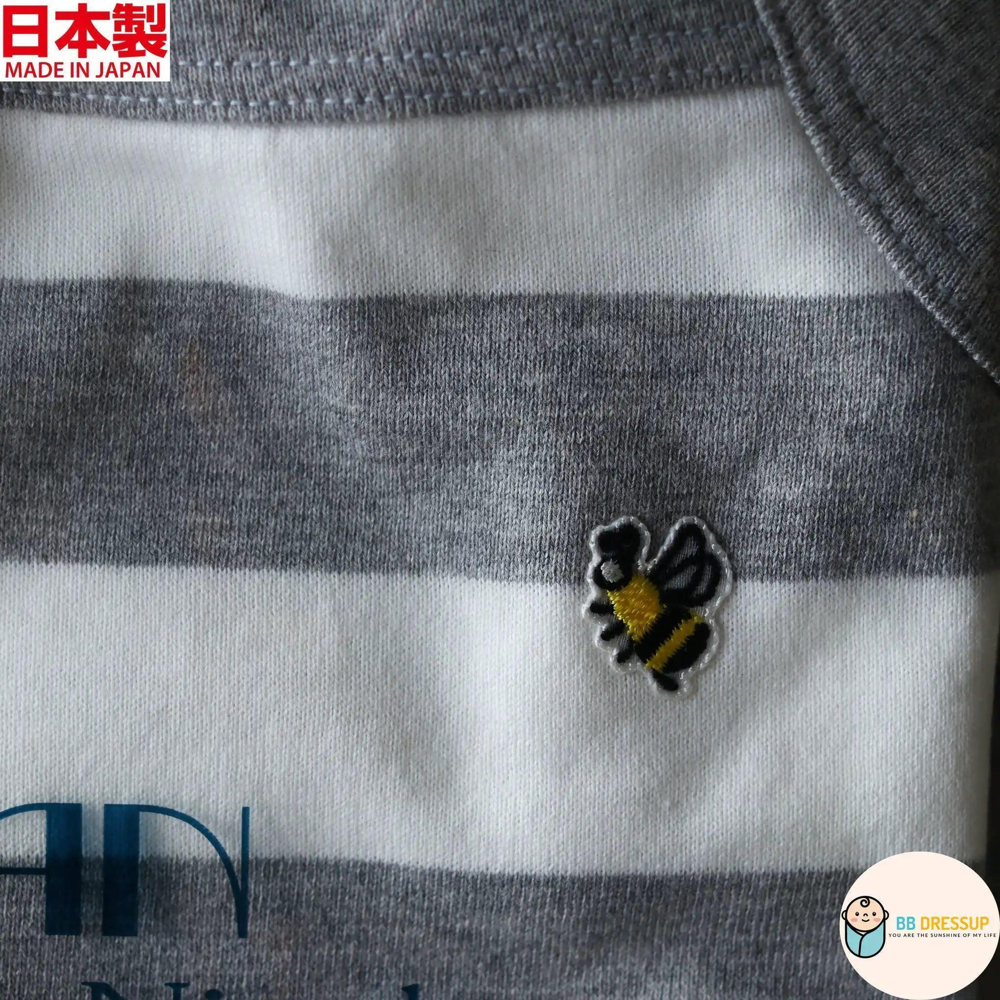 [現貨] 日本製村信 初生嬰兒淺灰橫間吊帶款連身衣 - BB Dressup