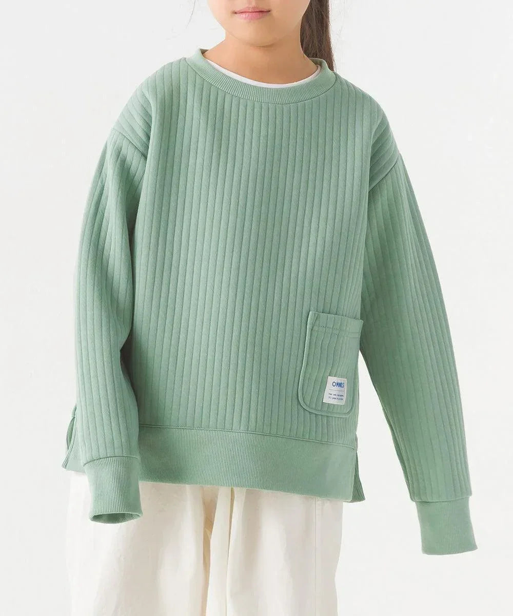 [現貨] 日本直送 OMNES 女童 卡其綠直紋 長袖衫 (100-130cm) - BB Dressup