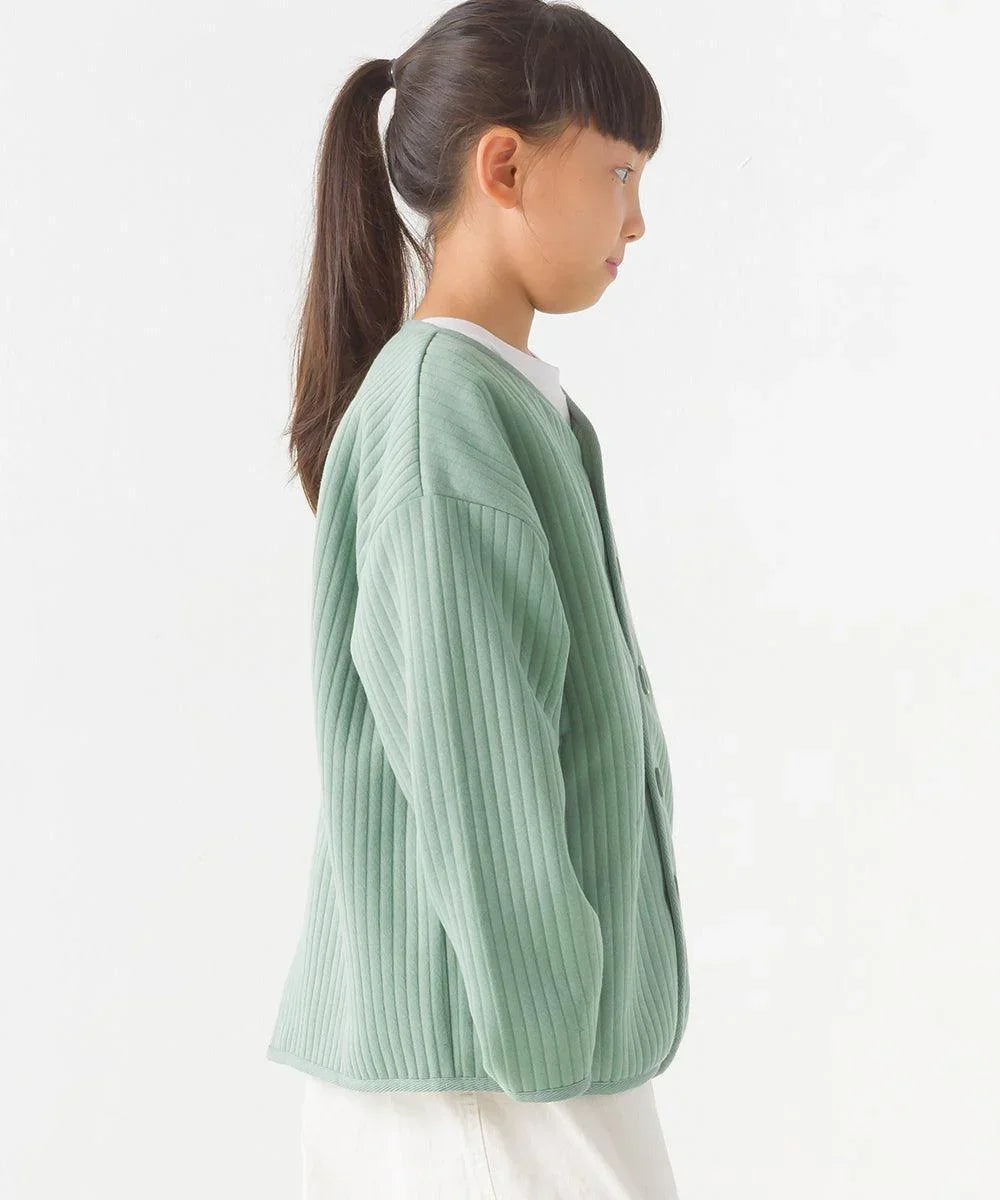 [現貨] 日本直送 OMNES 女童裝 卡其綠直紋 開胸款外套 (110-130cm) - BB Dressup