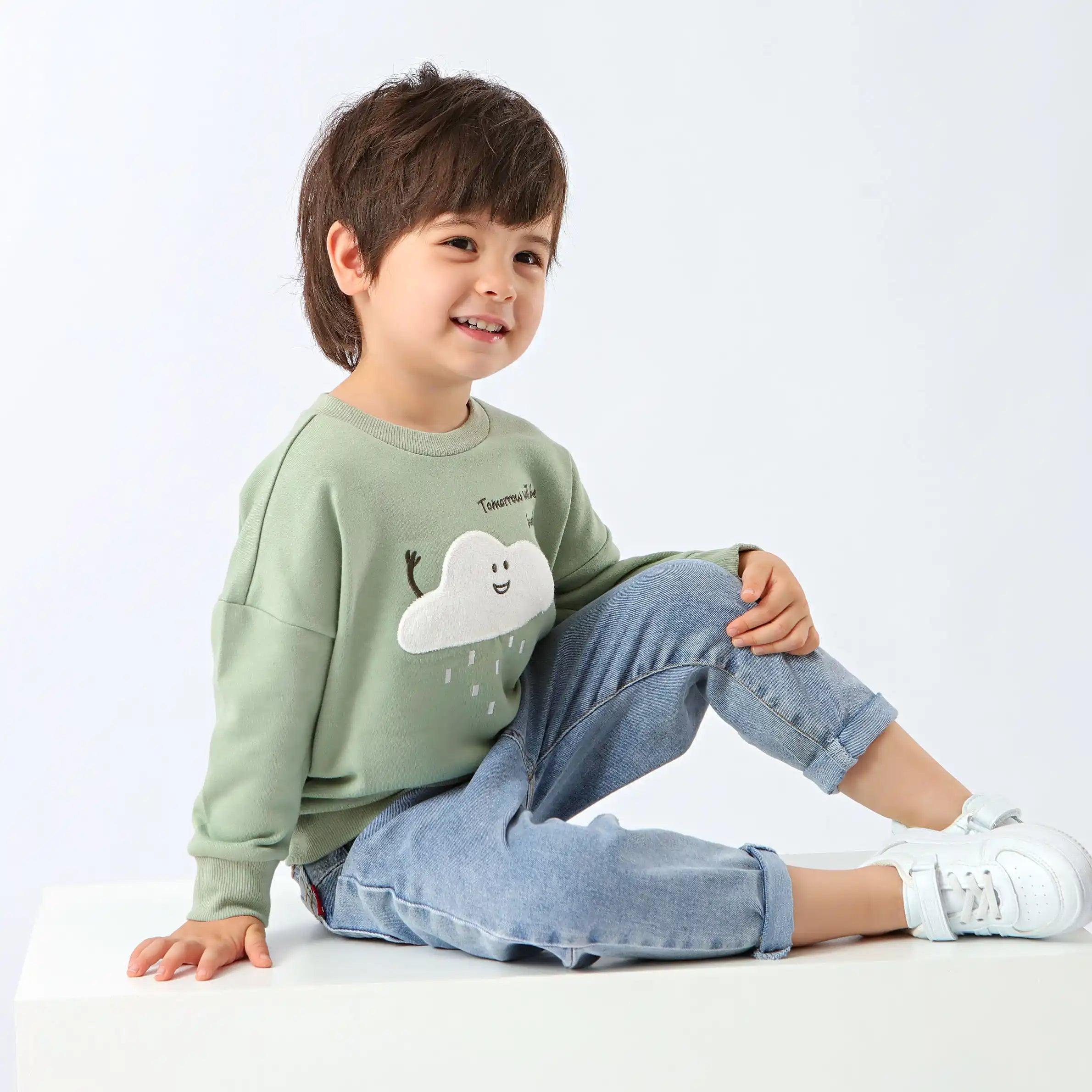 [現貨] 日本直送 O.S Kids 童裝綠色 雲朵造型 長袖衛衣 (80-90cm) - BB Dressup