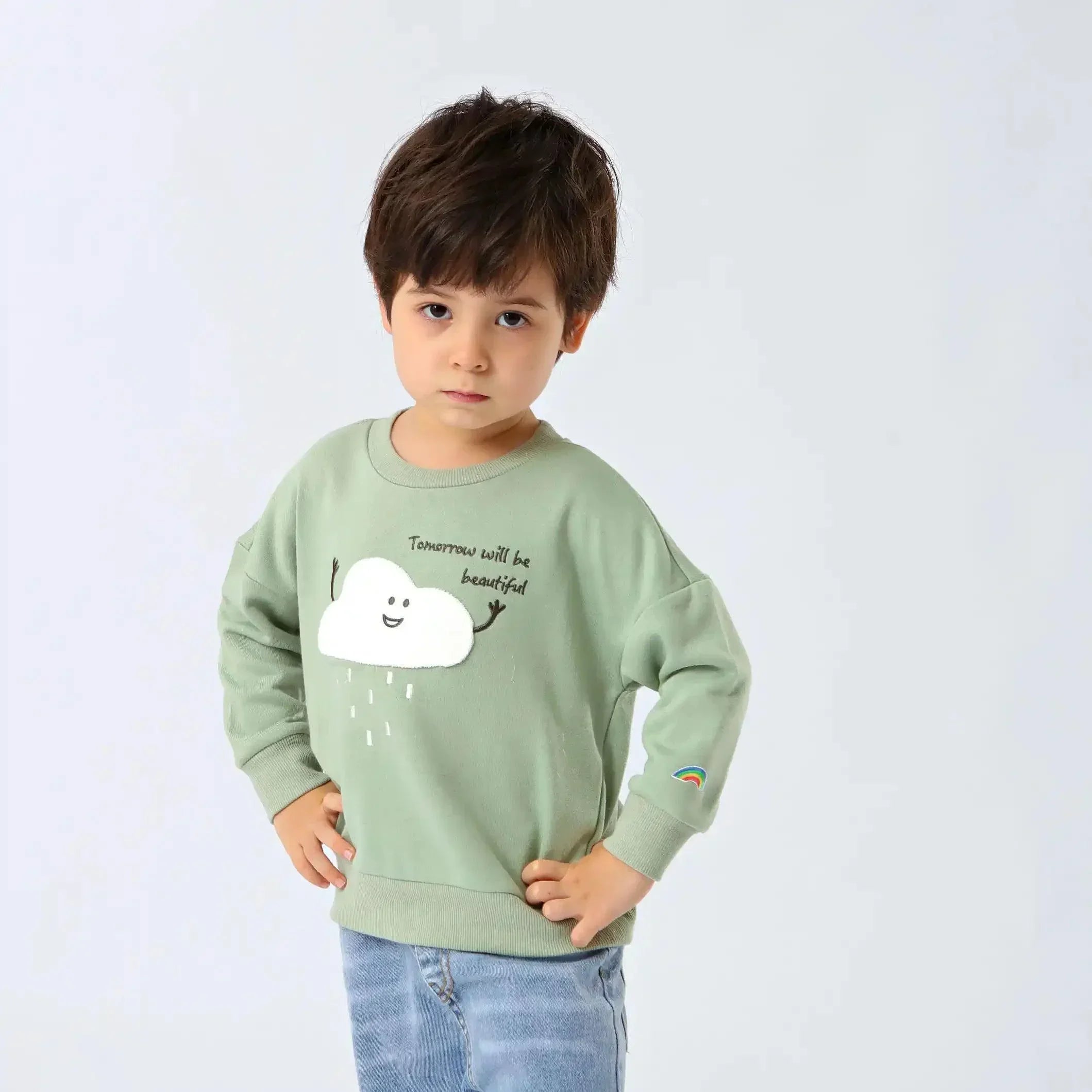 [現貨] 日本直送 O.S Kids 童裝綠色 雲朵造型 長袖衛衣 (80-90cm) - BB Dressup