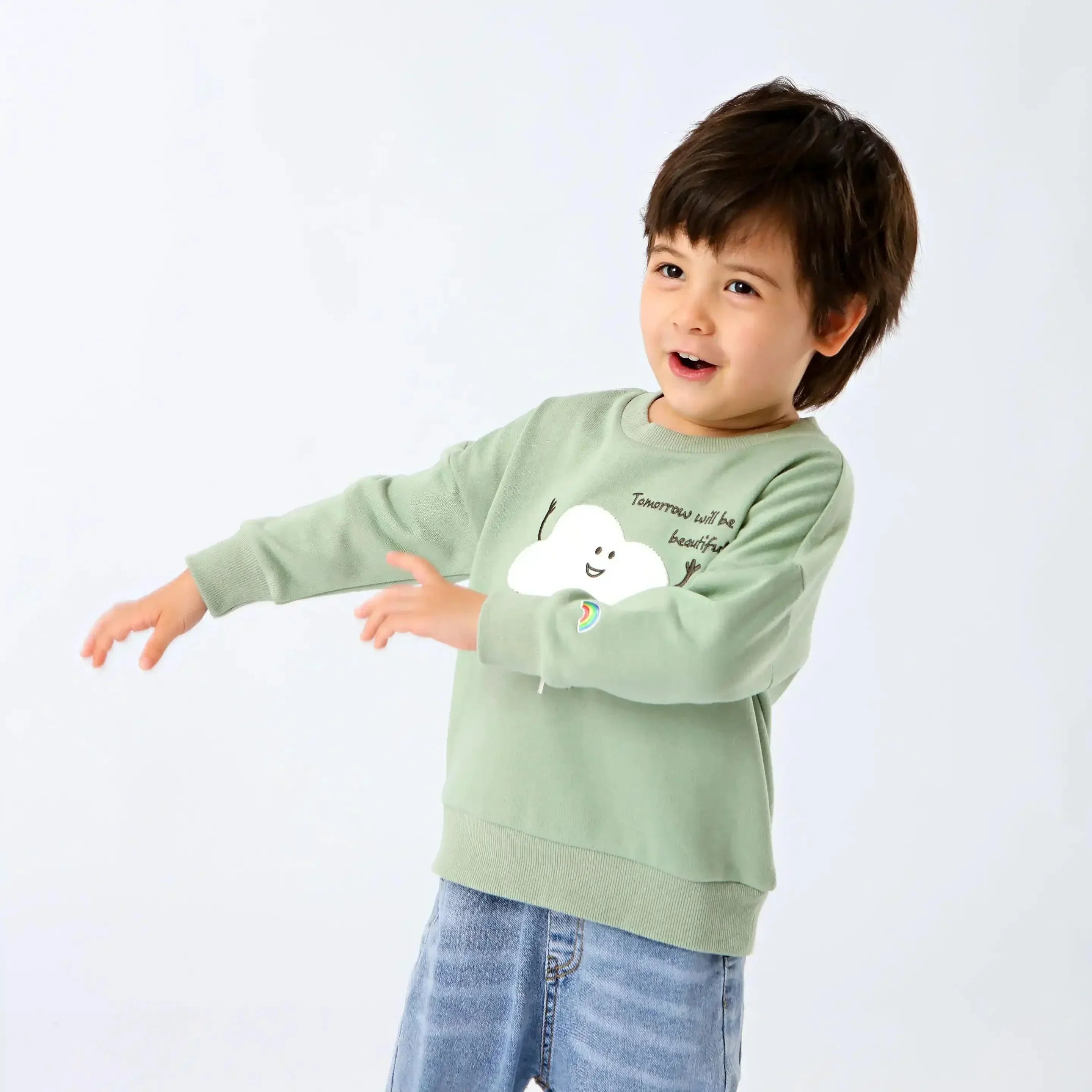 [現貨] 日本直送 O.S Kids 童裝綠色 雲朵造型 長袖衛衣 (80-90cm) - BB Dressup