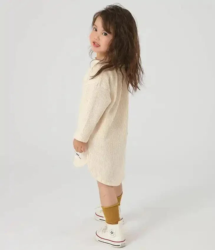 [現貨] 日本直送 OS Kids 女童裝 白色威化格仔紋長袖連身裙 - BB Dressup