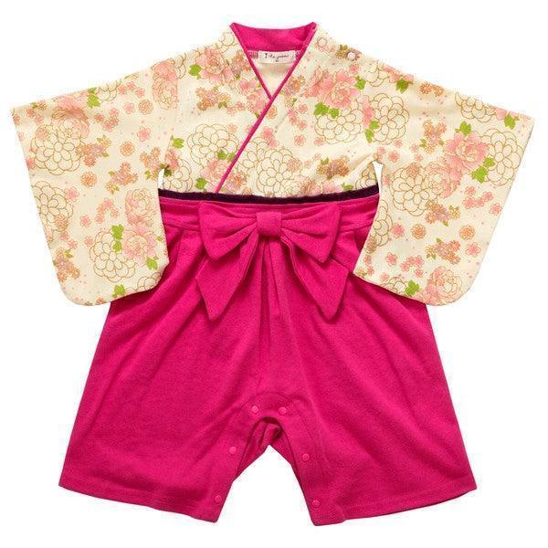[現貨] 日本直送 O.S Kids 嬰兒米色櫻花菊花和服連身衣 (70-80cm) - BB Dressup