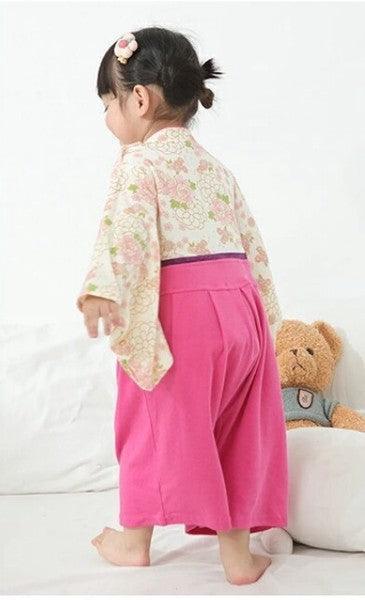 [現貨] 日本直送 O.S Kids 嬰兒米色櫻花菊花和服連身衣 (70-80cm) - BB Dressup