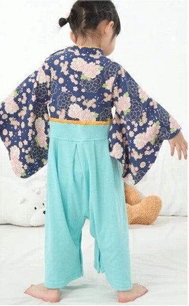 [現貨] 日本直送 O.S Kids 嬰兒藍色櫻花菊花和服連身衣 (70-90cm) - BB Dressup