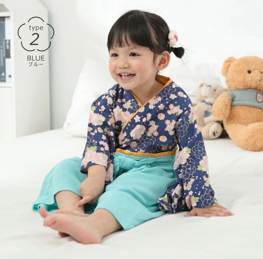 [現貨] 日本直送 O.S Kids 嬰兒藍色櫻花菊花和服連身衣 (70-90cm) - BB Dressup