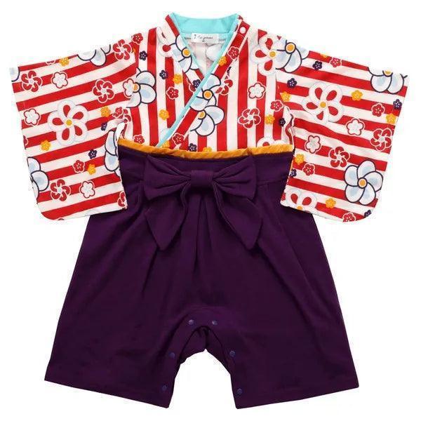 [現貨] 日本直送 O.S Kids 嬰兒紅白間花朵和服連身衣 (70-90cm) - BB Dressup