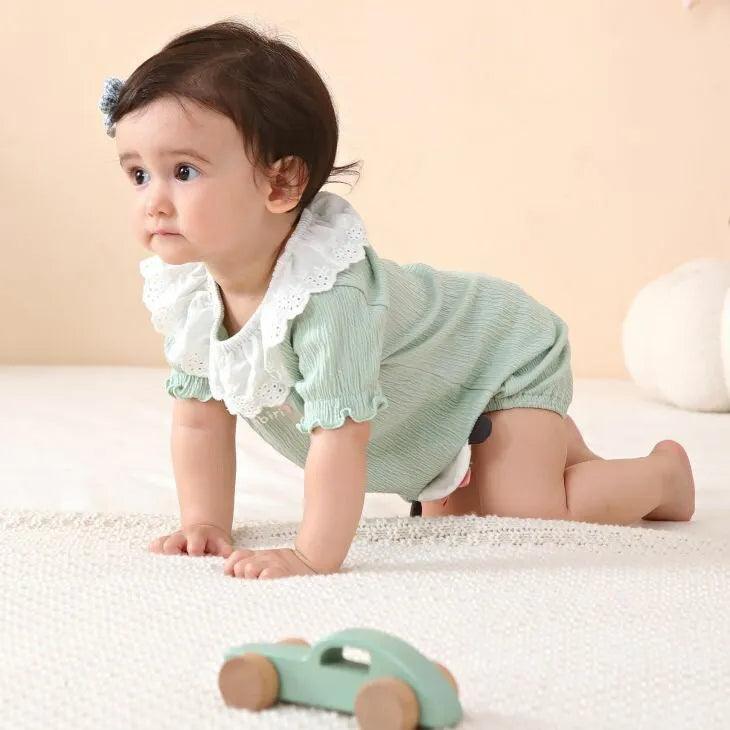 [現貨] 日本直送 OS Kids嬰兒荷花領綠色短袖連身衣 - BB Dressup