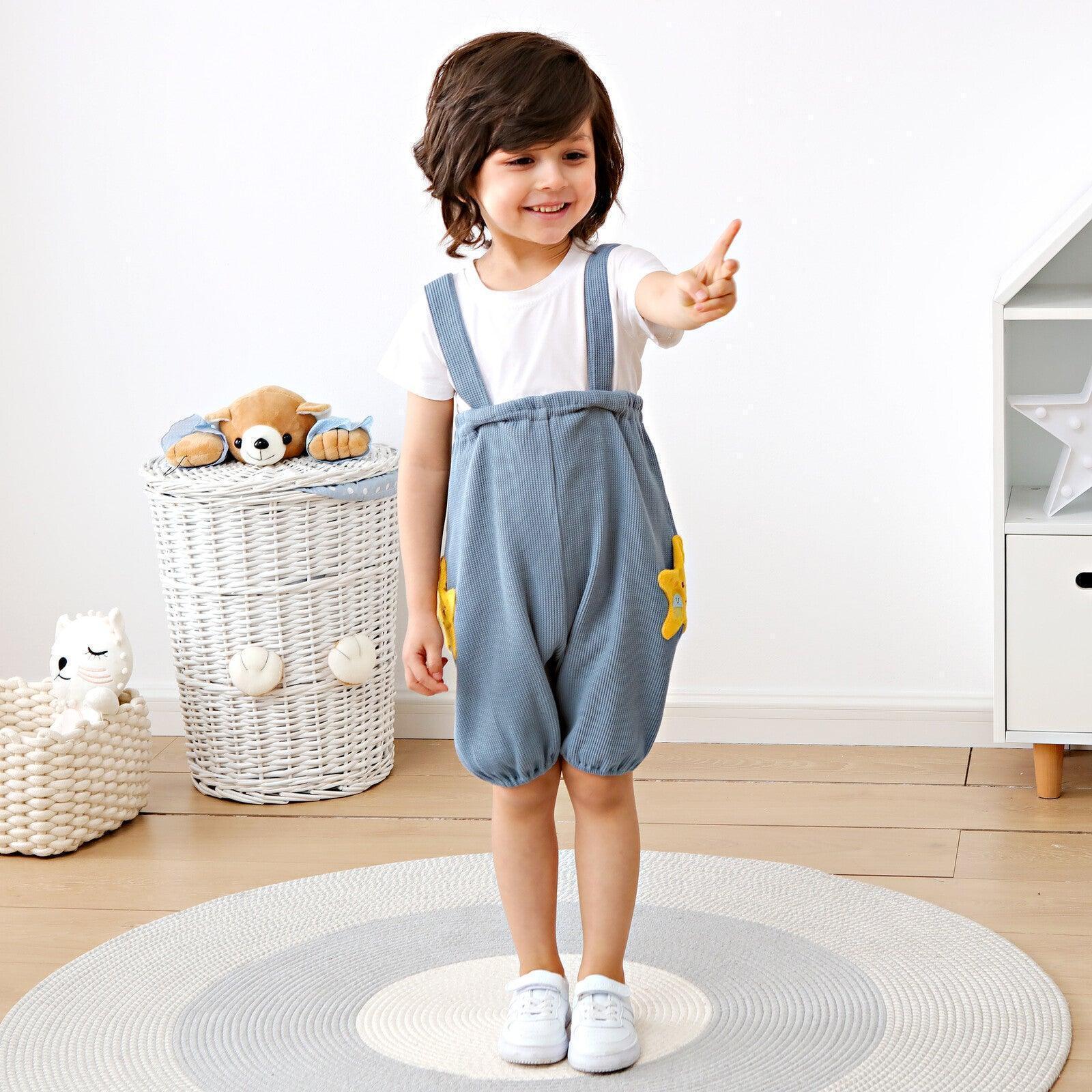 [現貨] 日本直送 OS Kids童裝藍色海星全棉吊帶長褲 (90-110cm) - BB Dressup