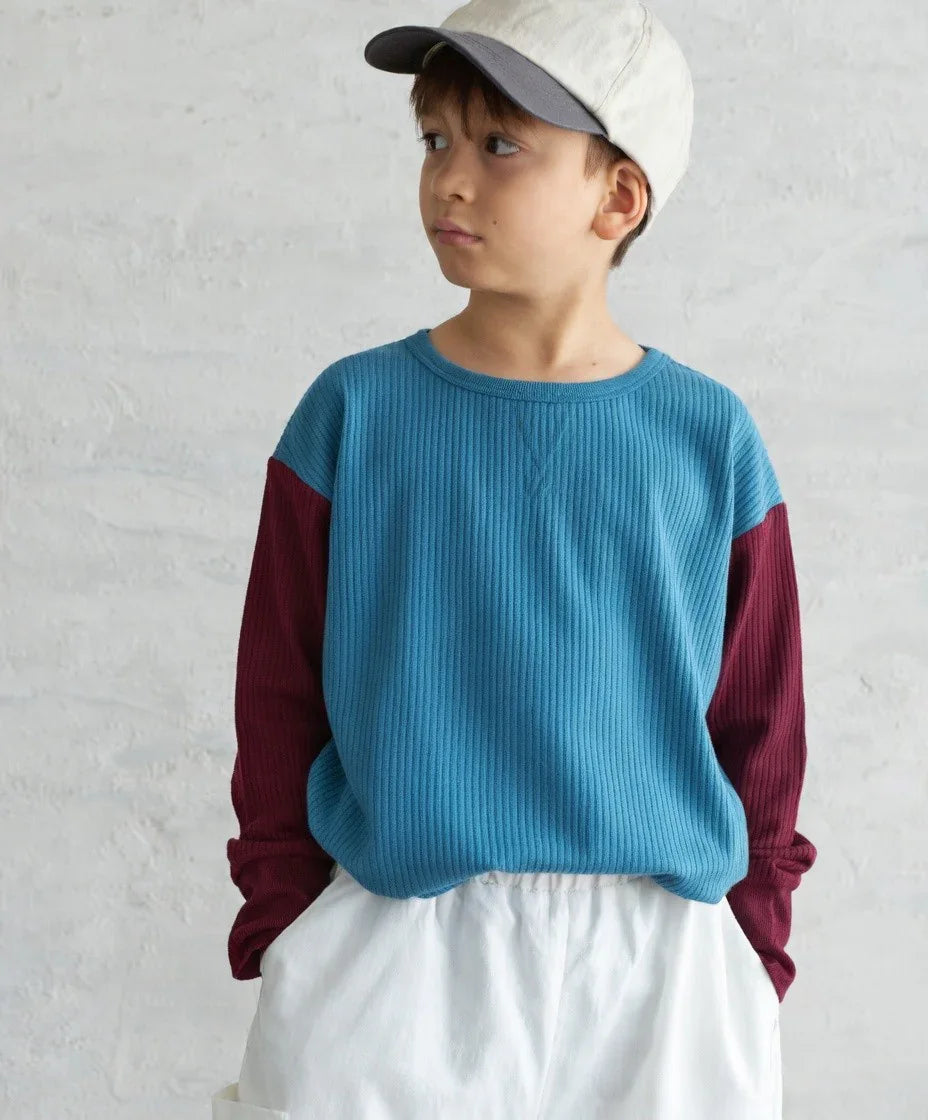[現貨] 日本直送 Pairmanon 童裝 藍色拼棗紅色 長袖T恤 (90-120cm) - BB Dressup