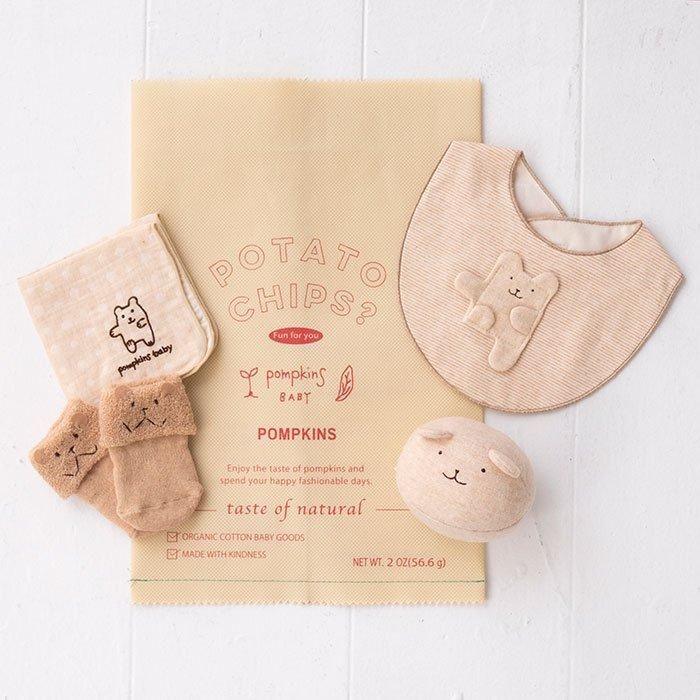 [現貨] 日本製 POMPKINS 100%有機棉棕色嬰兒禮物套裝 (PL-A) - BB Dressup