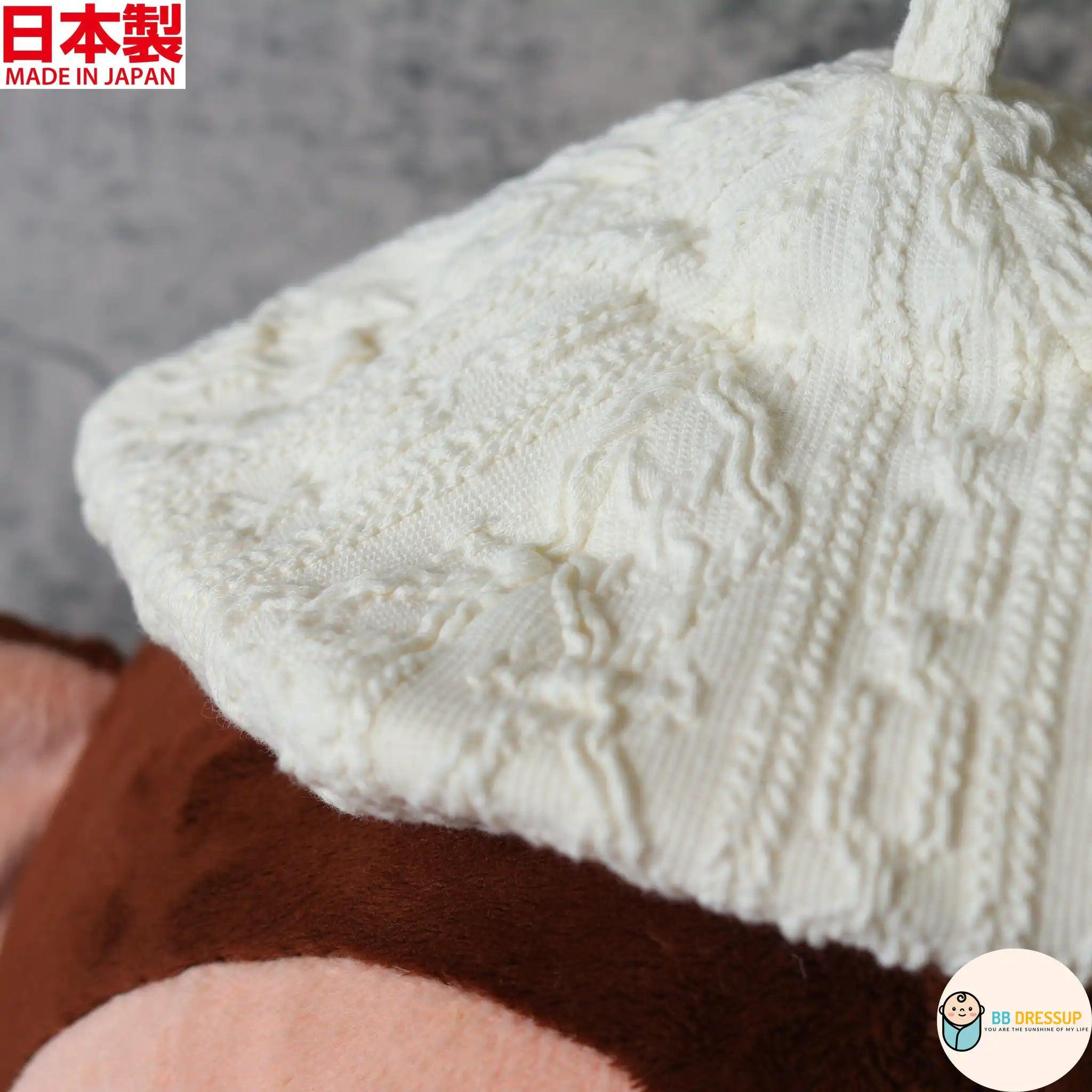 [現貨] 日本製 Shapox 毛絨白色羅紋保暖嬰幼兒貝雷帽 - BB Dressup