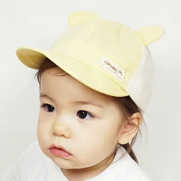 [現貨] 日本製 Shapox防紫外線灰色格仔熊耳全棉嬰幼兒Cap帽 - BB Dressup