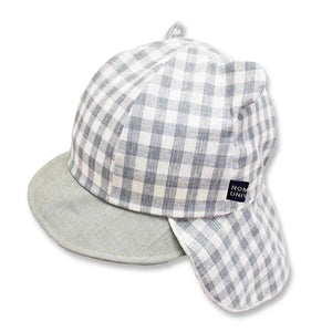 [現貨] 日本製 Shapox防UV 灰色格仔有機棉小熊日遮帽 - BB Dressup
