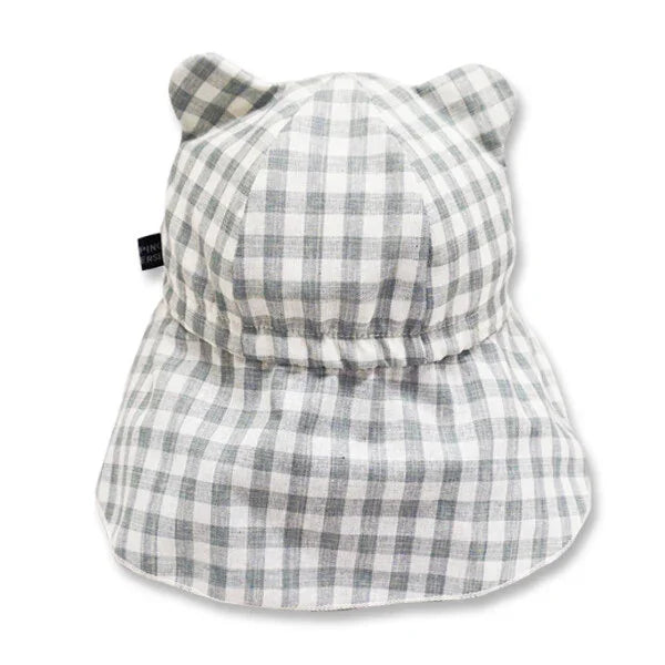 [現貨] 日本製 Shapox防UV 灰色格仔有機棉小熊日遮帽 - BB Dressup