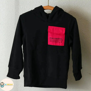 [現貨] 日本直送 Shisky 童裝 黑色配螢光紅胸袋 長袖衛衣 (110-130cm) - BB Dressup